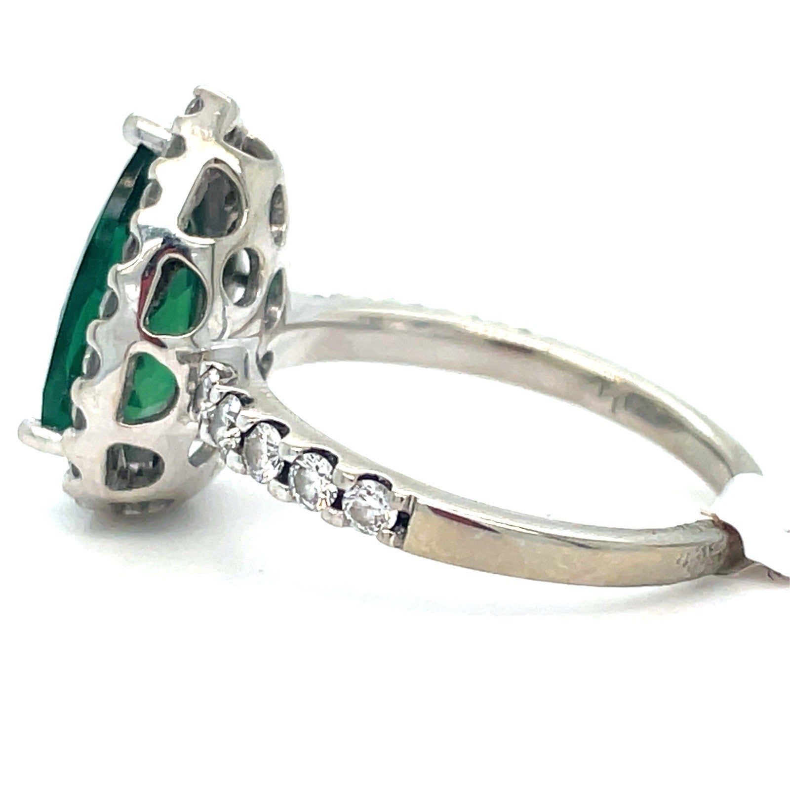 14K White Gold Women’s Lab Emerald Diamond Ring 4.80g .65CTW Size 72