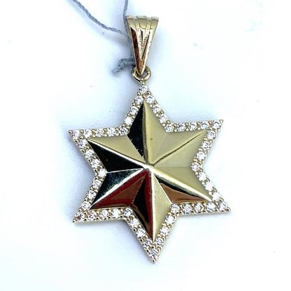 10k Yellow Gold CZ Hollow Star Pendant 3.30g 0