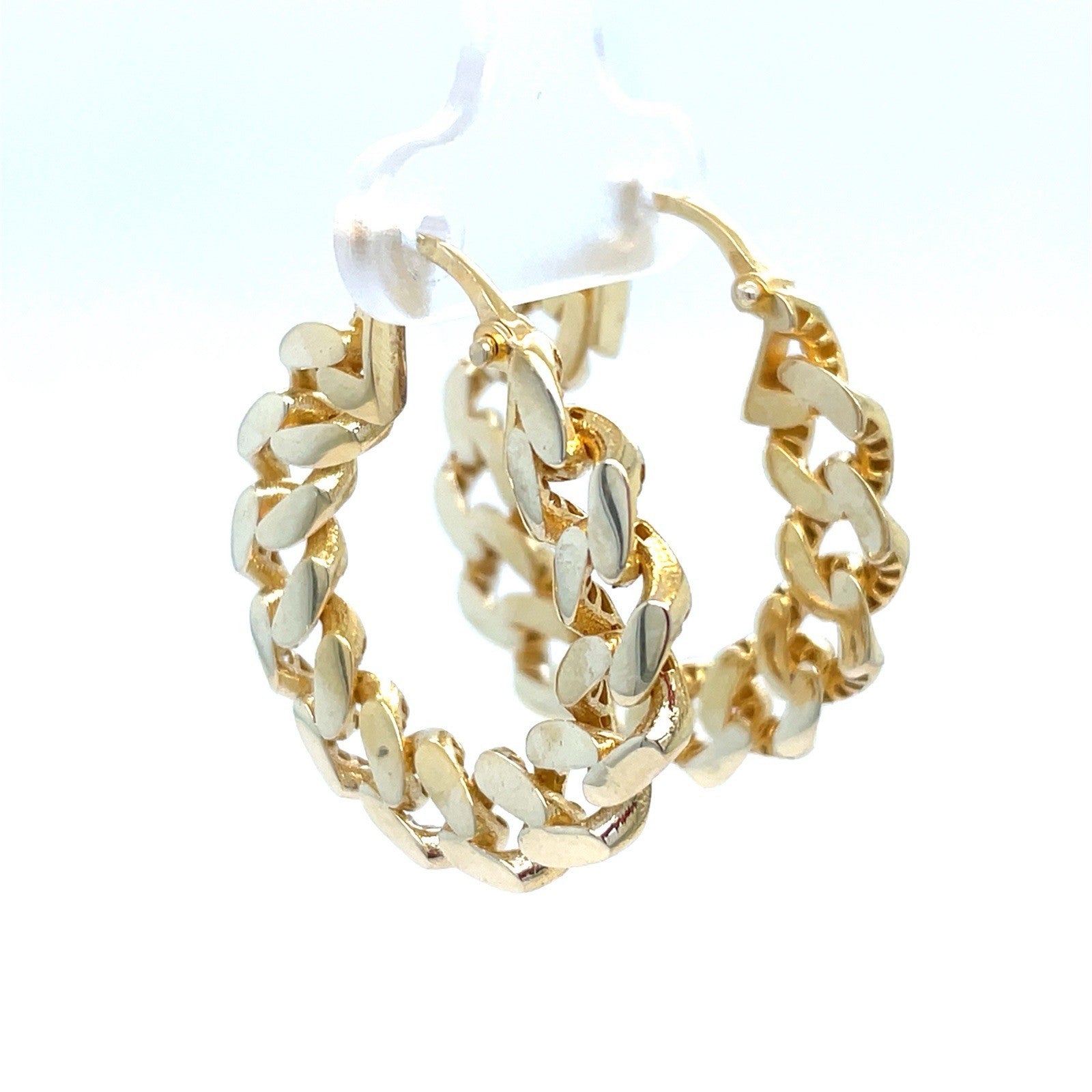 10k Yellow Gold Women’s Flat Cuban Link Hoop Earrings 5.90g0