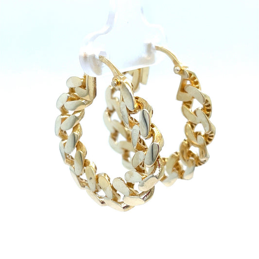 10k Yellow Gold Women’s Flat Cuban Link Hoop Earrings 5.90g0