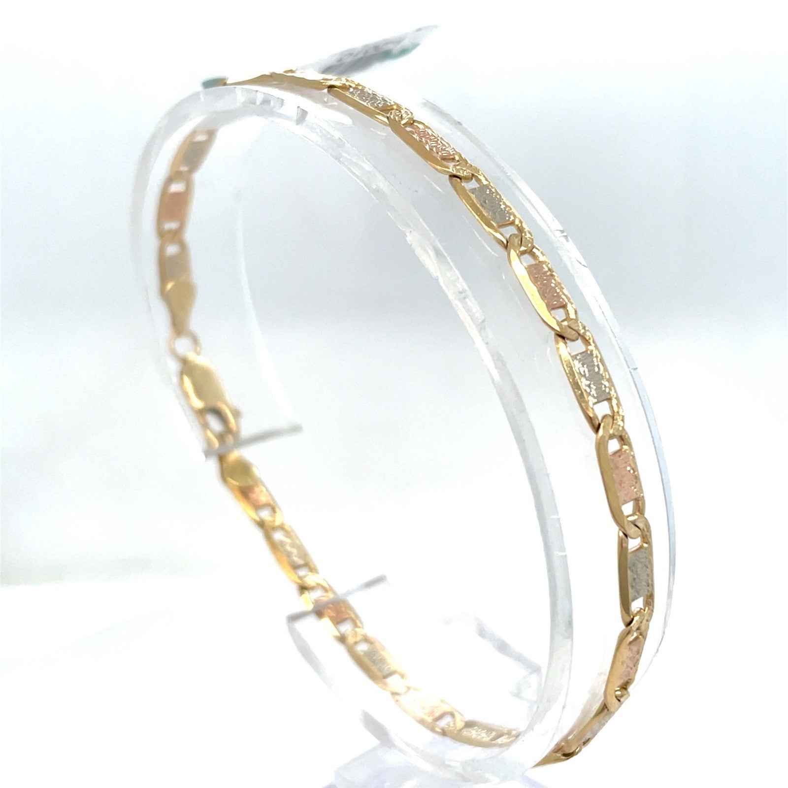 14k Tri Color Gold 7.5” Valentino Bracelet 6.00g 4mm 2