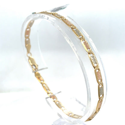 14k Tri Color Gold 7.5” Valentino Bracelet 6.00g 4mm 2