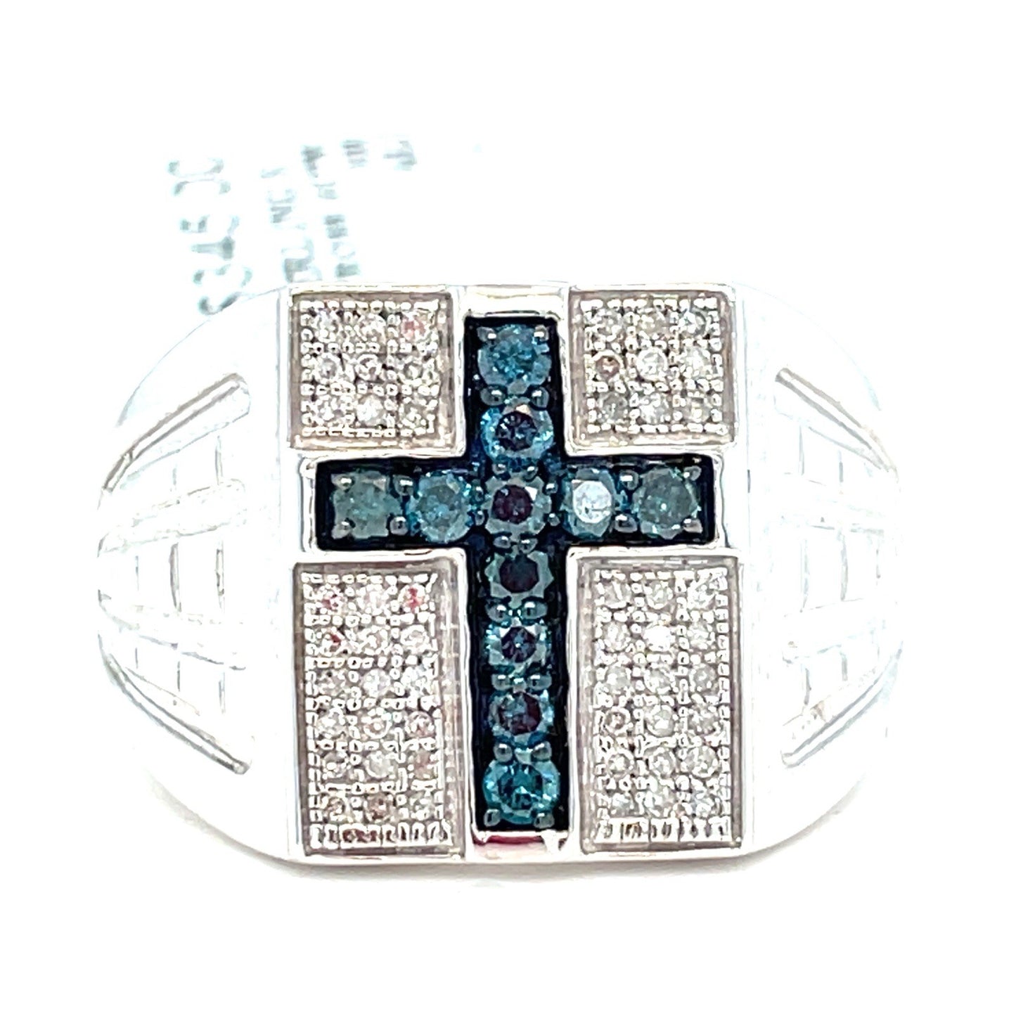 925 Sterling Silver Blue Cross Diamond Ring 5.00g .5CTW Size 100