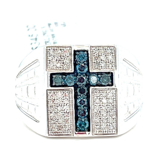 925 Sterling Silver Blue Cross Diamond Ring 5.00g .5CTW Size 100