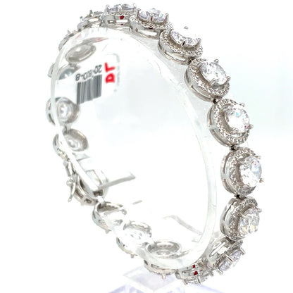 925 Sterling Silver Women’s 7” CZ Round Halos Bracelet 23.80g1