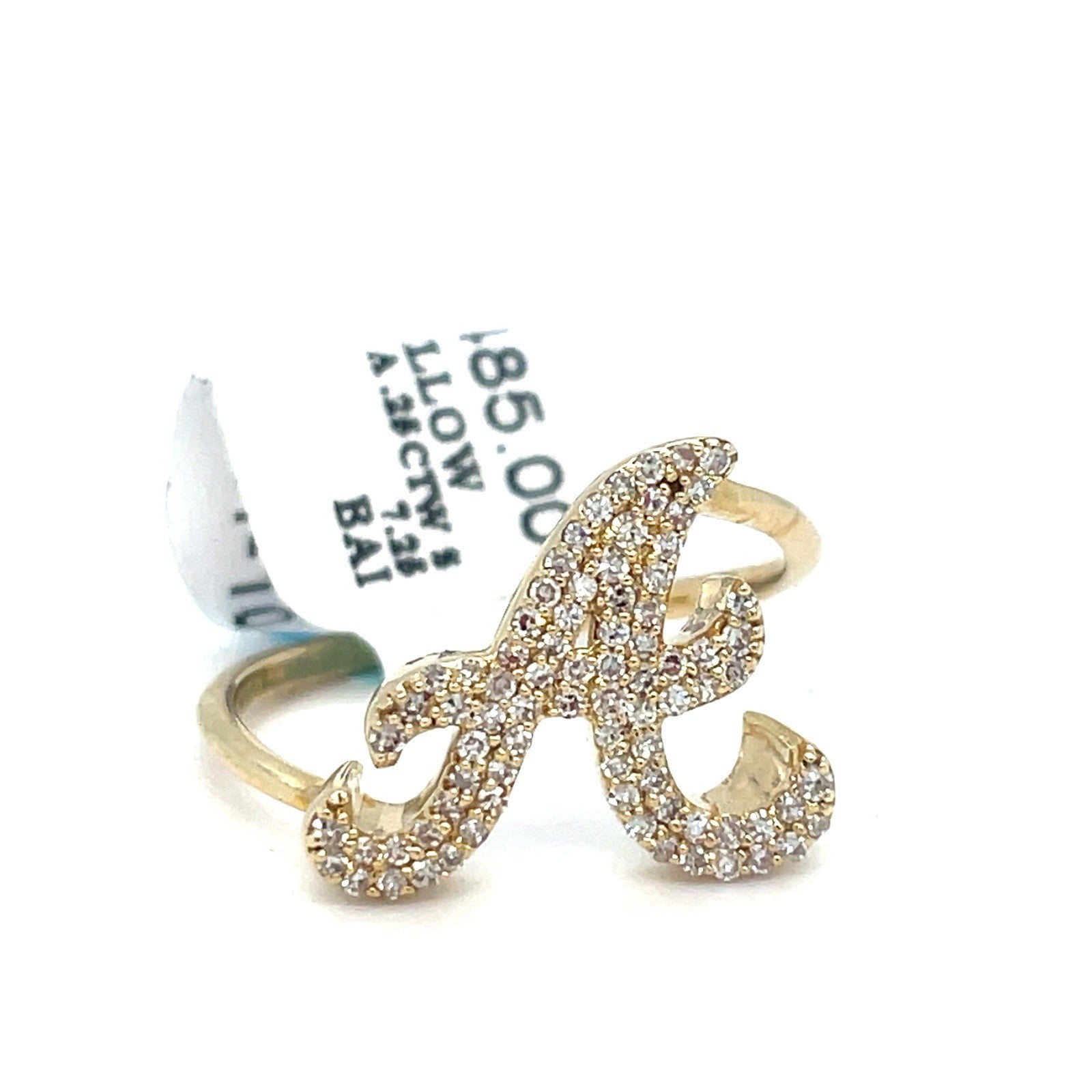 10k Yellow Gold Women’s Letter A Diamond Ring 2.00g .25CTW Size 7.250