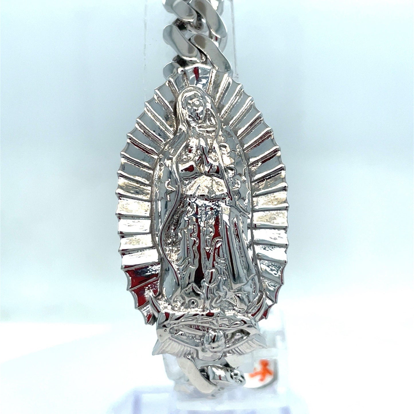 925 Sterling Silver 8” Virgin Mary Cuban Link Bracelet 21.60g 1