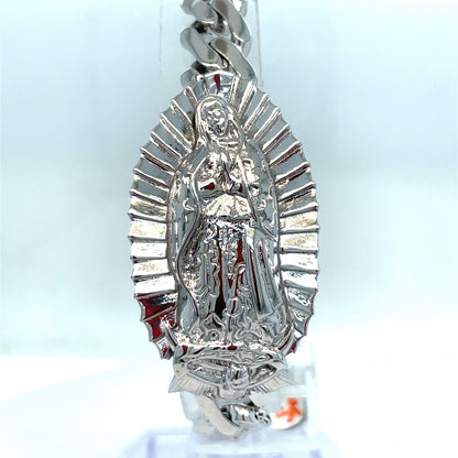 925 Sterling Silver 8” Virgin Mary Cuban Link Bracelet 21.60g 1