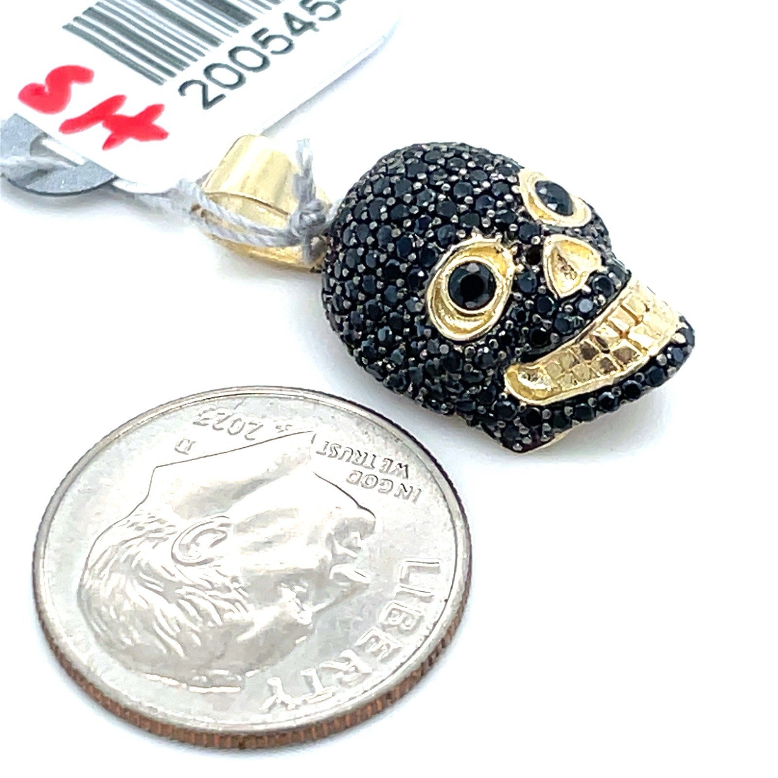 14k Yellow Gold CZ Black Skull Pendant 3.15g1