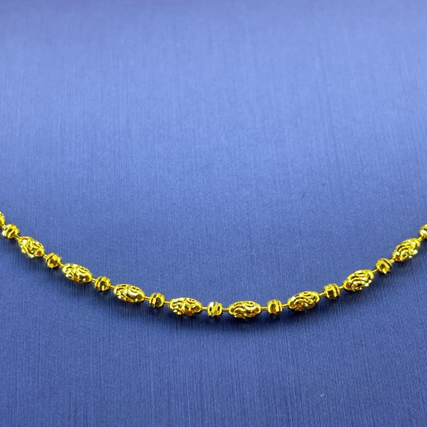 14k Yellow Gold 20” Moon Cut Oval Bead Necklace 6.56g 2mm1