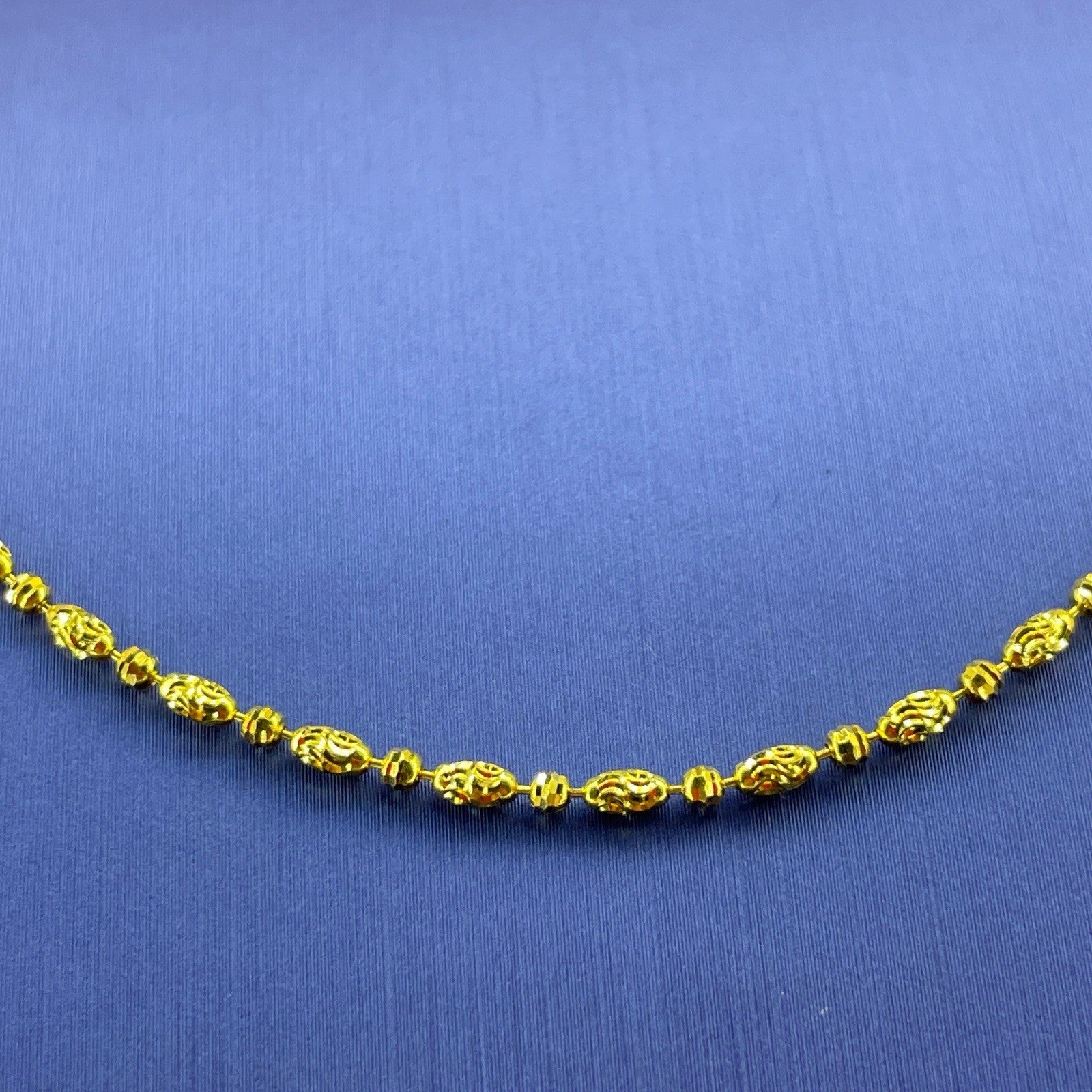 14k Yellow Gold 20” Moon Cut Oval Bead Necklace 6.56g 2mm1