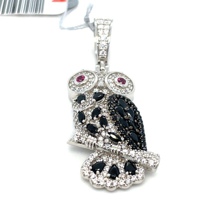 925 Sterling Silver CZ Owl Pendant 7.35g1