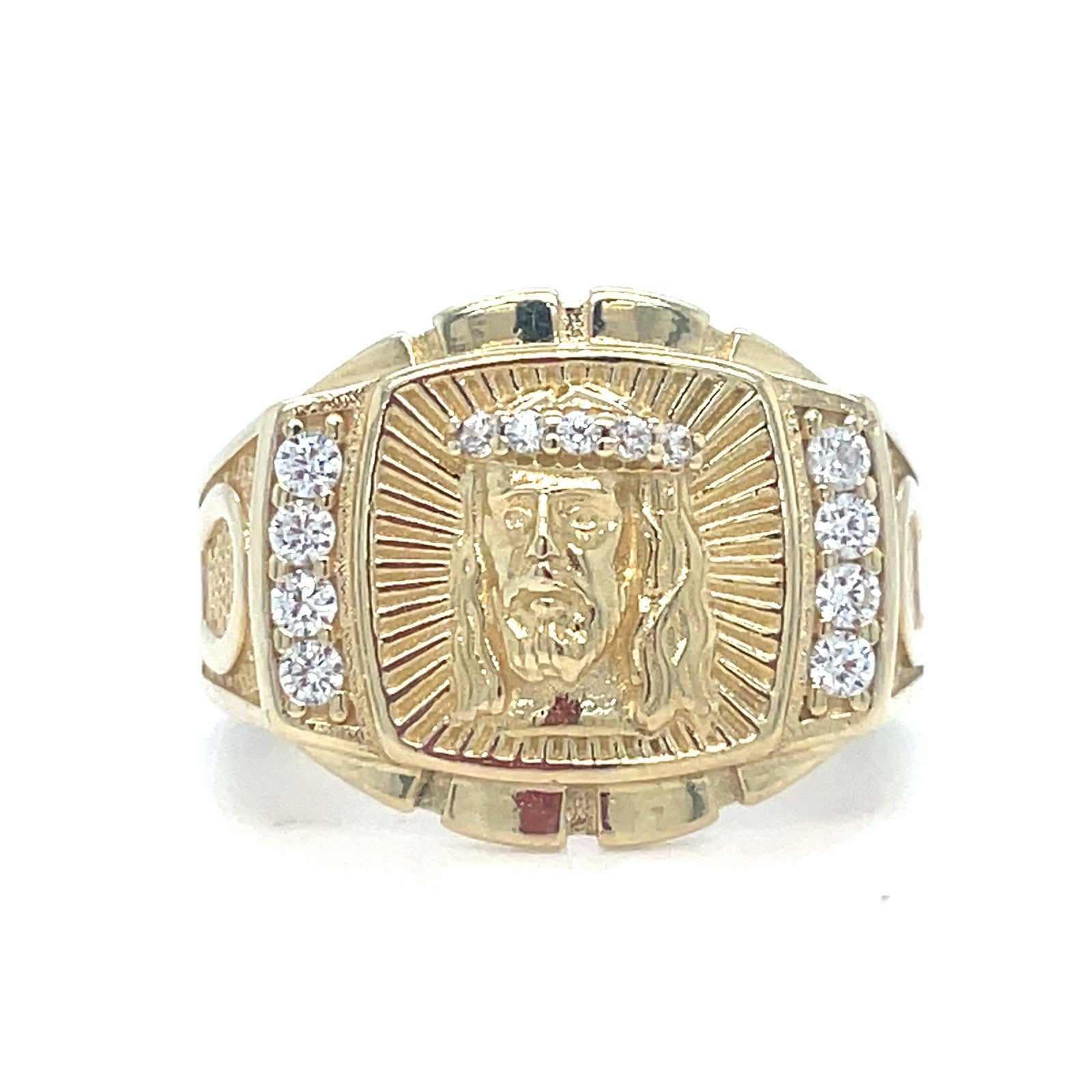 14k Yellow Gold CZ Jesus Ring 5.00g Size 70