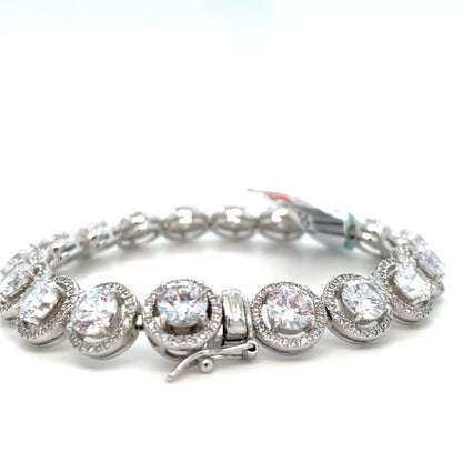 925 Sterling Silver Women’s 7” CZ Round Halos Bracelet 23.80g2