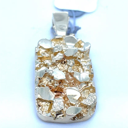 14K Yellow Gold Nugget Dog tag Pendant 7.30g0