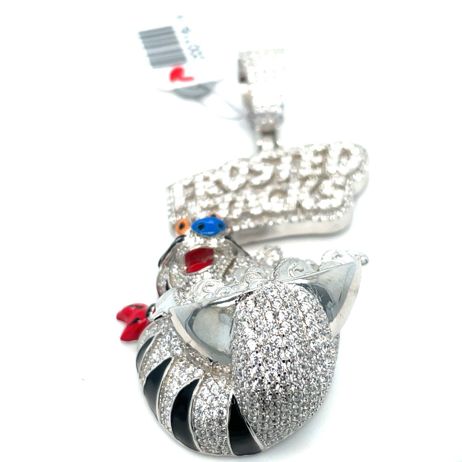 925 Sterling Silver Men’s CZ Frosted Stacks Pendant 31.20g 1