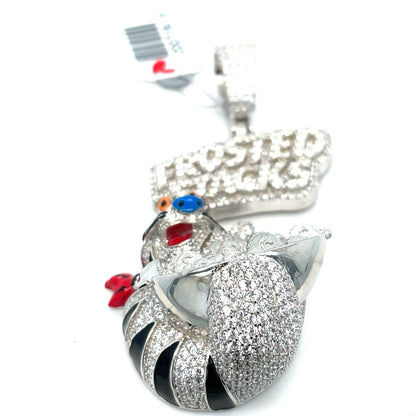 925 Sterling Silver Men’s CZ Frosted Stacks Pendant 31.20g 1