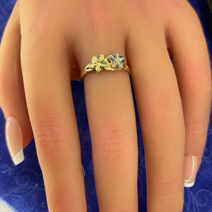 14K Two Tone Gold Women’s Flowers Ring 1.90g Size 73