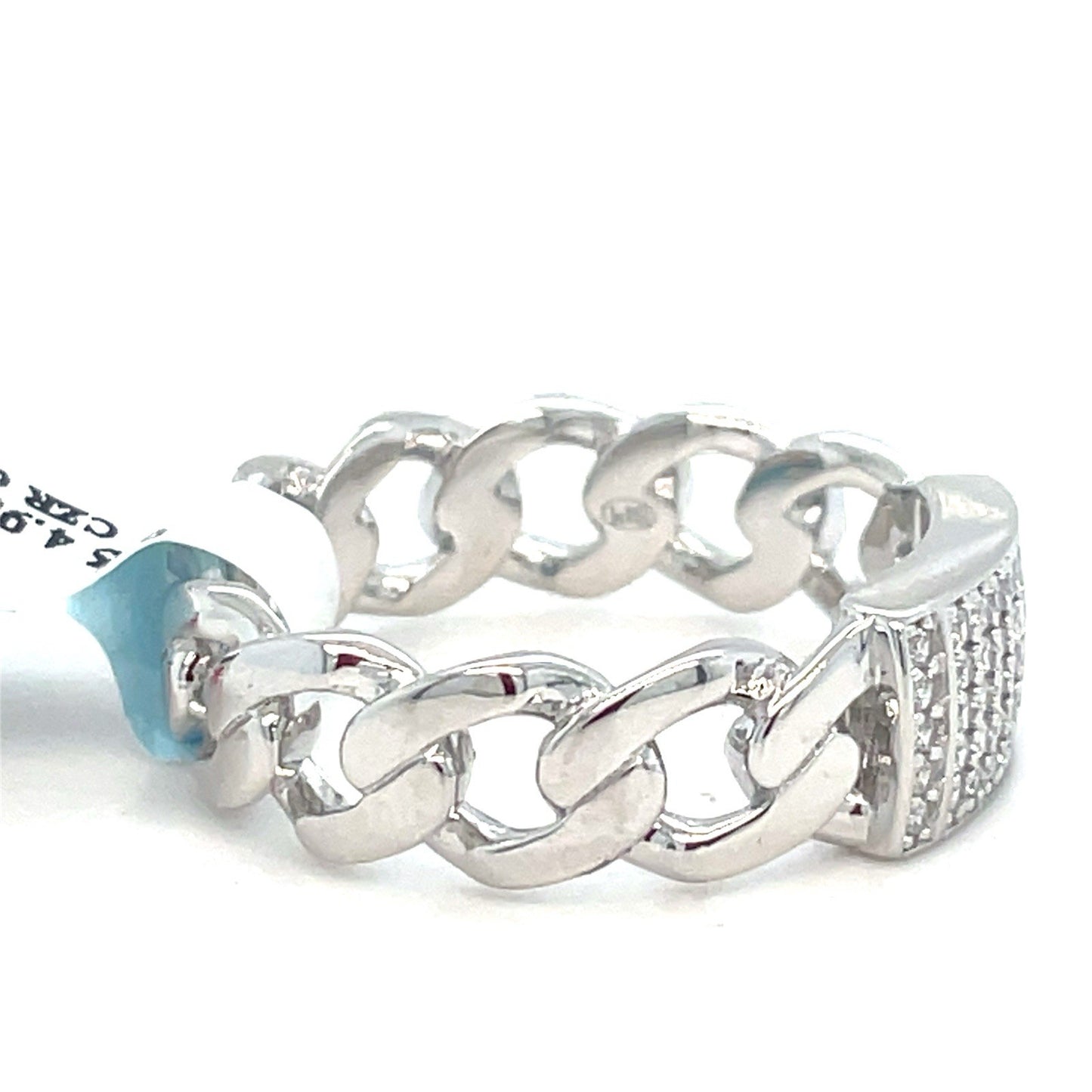 925 Sterling Silver CZ Cuban Style Link  Ring 4.90g Size 91