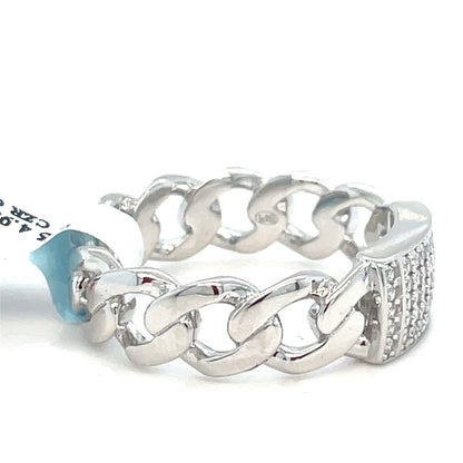 925 Sterling Silver CZ Cuban Style Link  Ring 4.90g Size 91