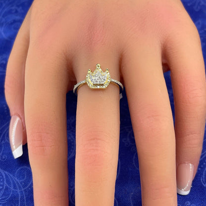 10k Two Tone Gold Women’s Diamond Crown Ring 1.80g .25CTW Size 7.53