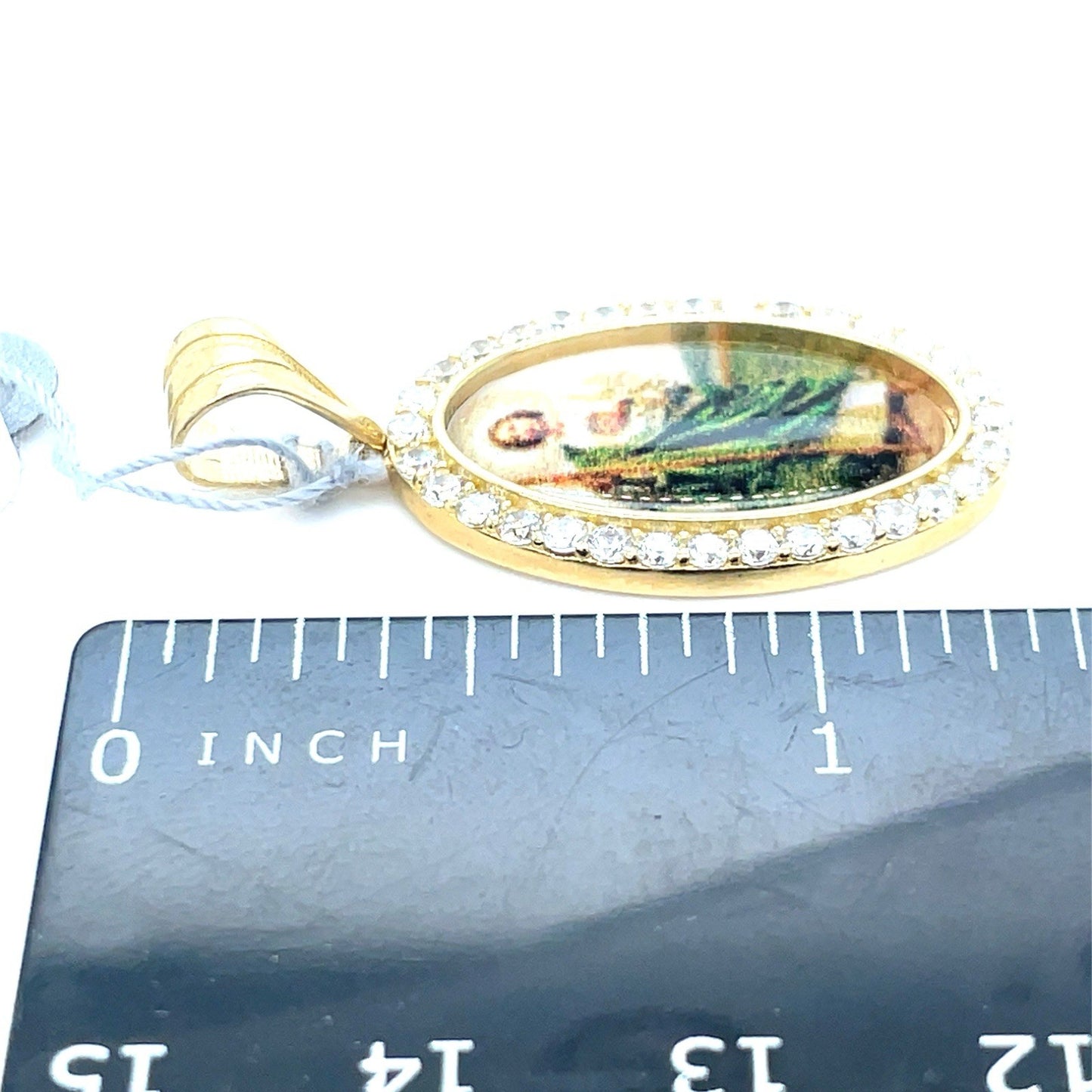 14k Yellow Gold CZ Oval San Judas Picture Pendant 3.10g3