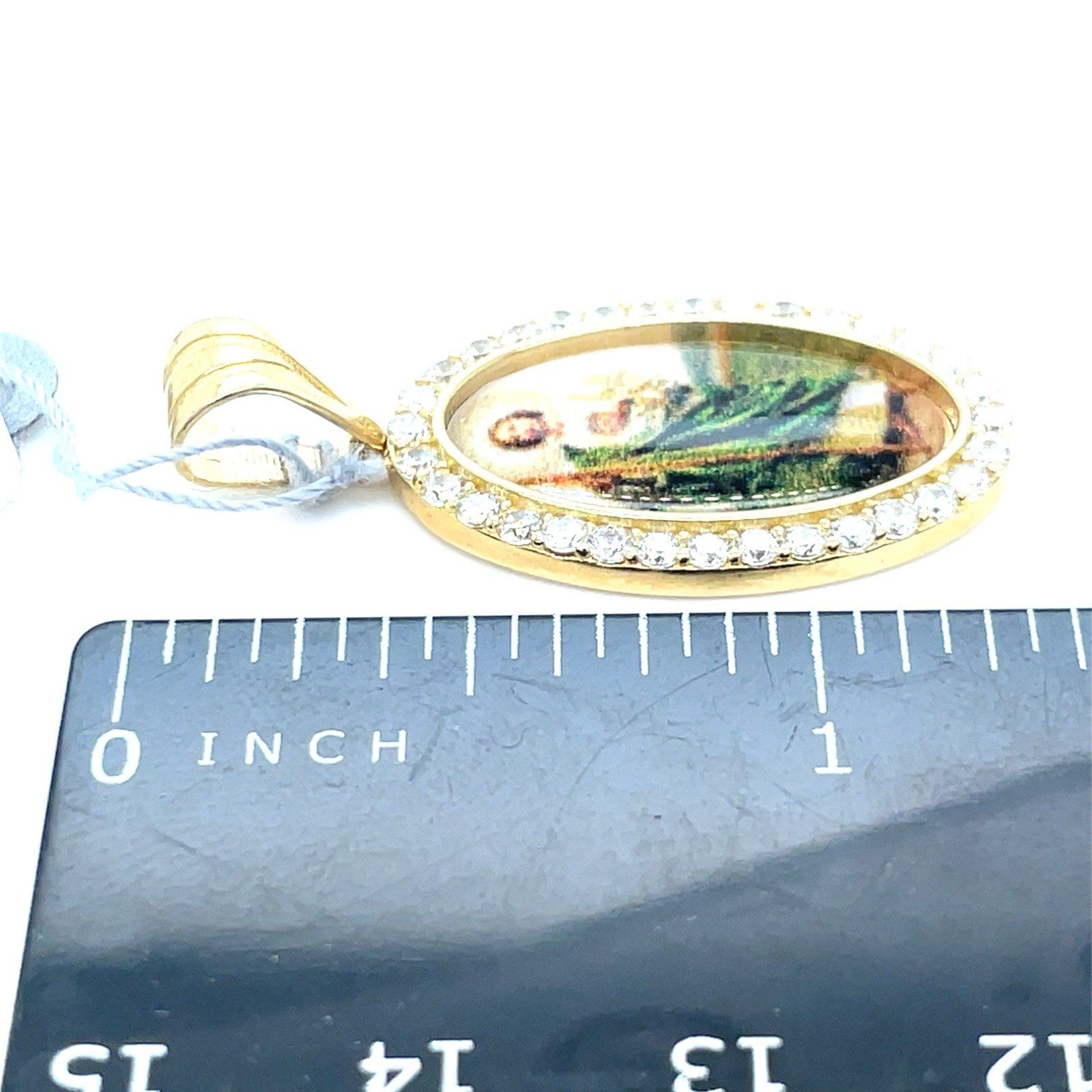 14k Yellow Gold CZ Oval San Judas Picture Pendant 3.10g3