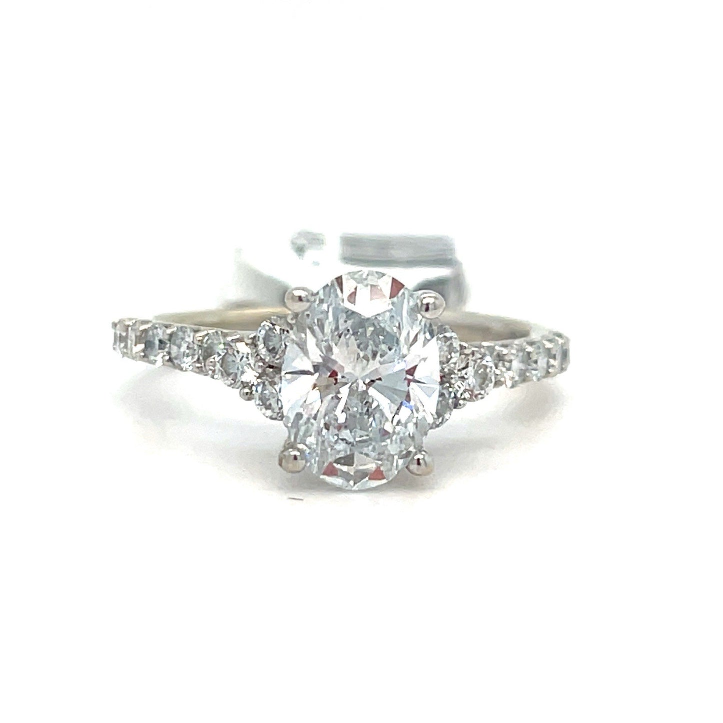 14K White Gold Oval Lab Diamond Ring 3.00g 2CTW Size 70