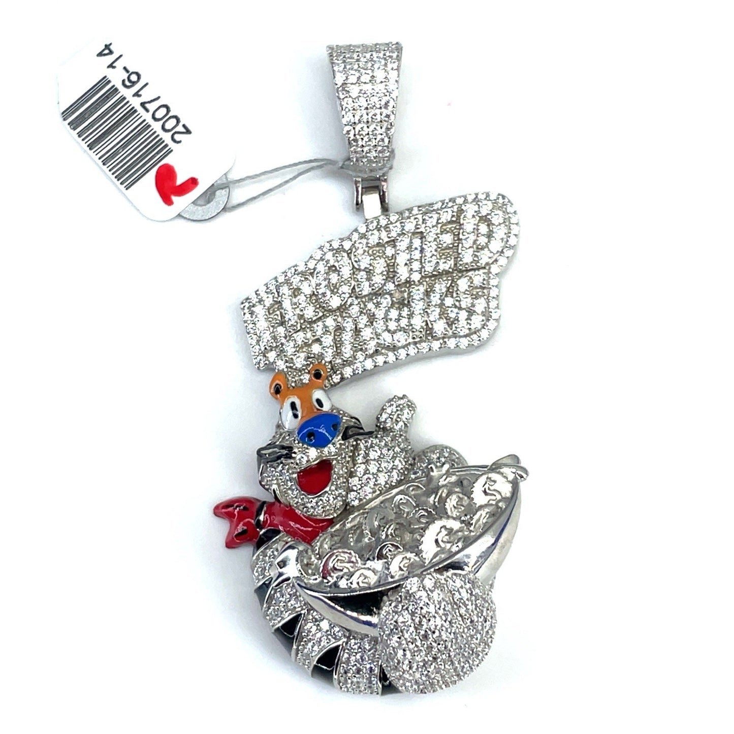 925 Sterling Silver Men’s CZ Frosted Stacks Pendant 31.20g 0