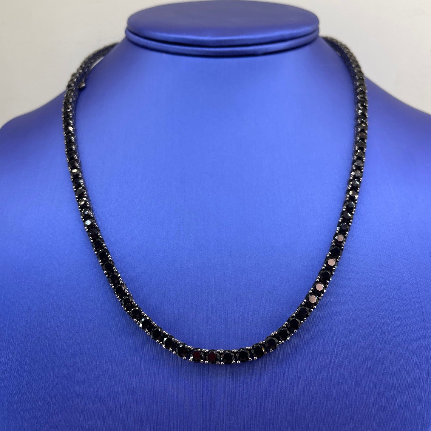 925 Sterling Silver CZ 18” Black Tennis Necklace 27.20g 4mm0