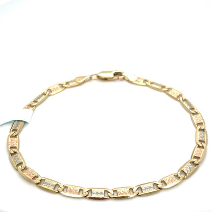 14k Tri Color Gold 7.5” Valentino Bracelet 6.00g 4mm 0