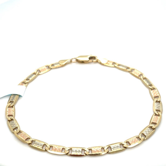 14k Tri Color Gold 7.5” Valentino Bracelet 6.00g 4mm 0