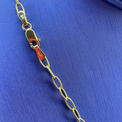 14K Yellow Gold 18” Beaded Oval Link Necklace 4.10g 3