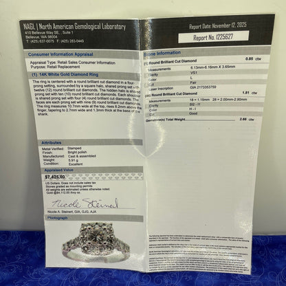 14k White Gold Women’s Halo Diamond Ring 5.91g L V S1 Size 10 W/ Appraisal4