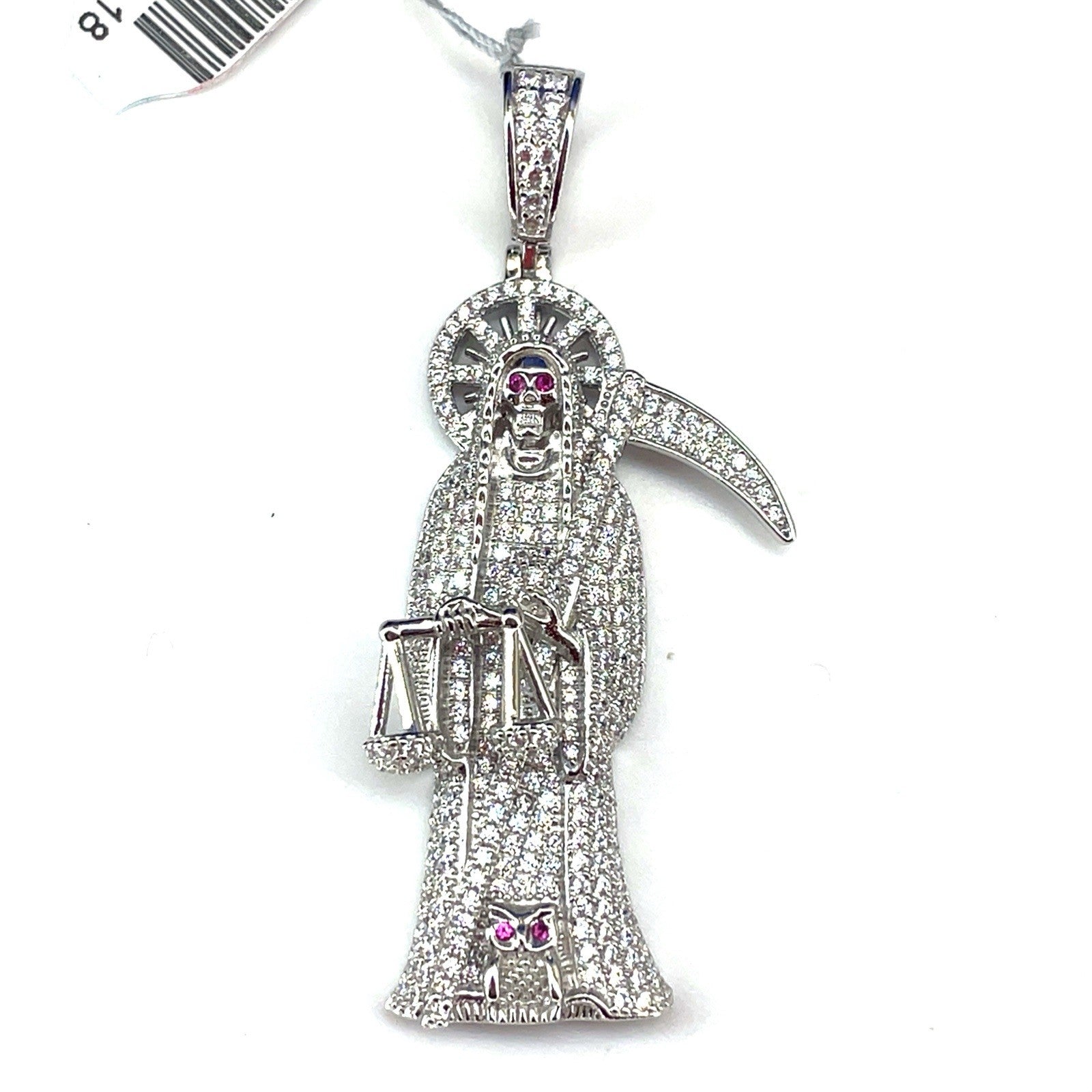 925 Sterling Silver CZ Santa Muerte Pendant 12.20g 0