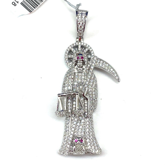 925 Sterling Silver CZ Santa Muerte Pendant 12.20g 0