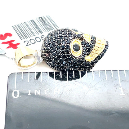 14k Yellow Gold CZ Black Skull Pendant 3.15g2