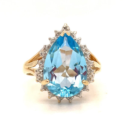 10k Yellow Gold Blue Synthetic Stone Ring 4.80g Size 90