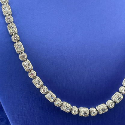 925 Sterling Silver CZ 20” Round Cluster Necklace 56.75g 6mm2