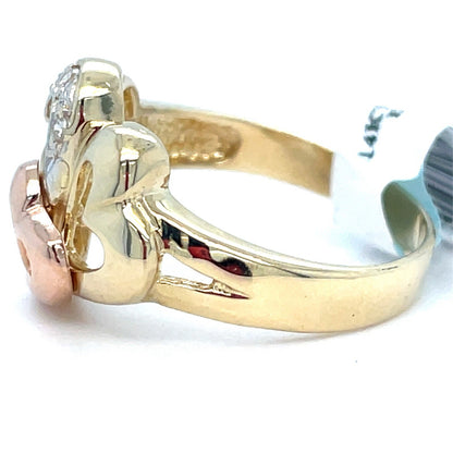 14k Tri Color Gold Women’s 3 Hearts Ring 3.60g Size 72