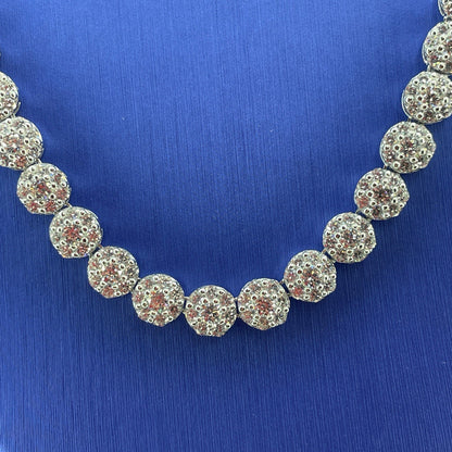 925 Sterling Silver CZ 22” Round Cluster Necklace 58.40g 7.2mm 0