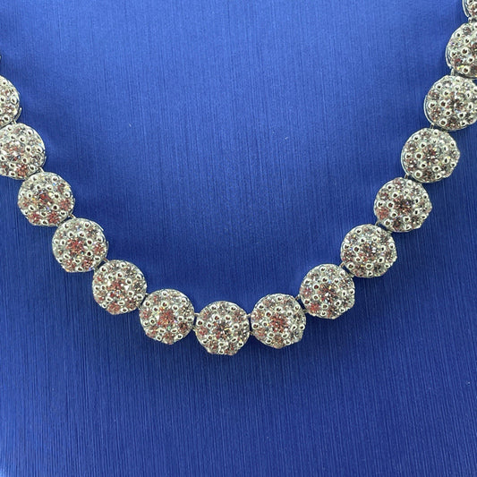925 Sterling Silver CZ 22” Round Cluster Necklace 58.40g 7.2mm 0
