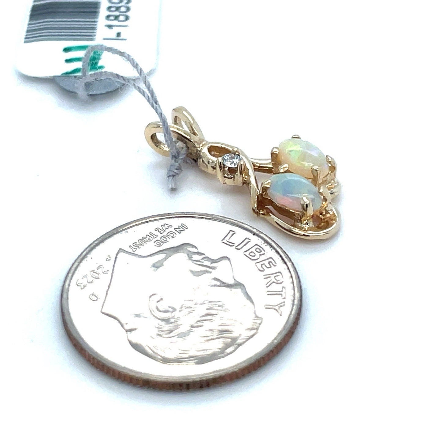 14k Yellow Gold Women’s Opal Diamond Pendant 1.10g 1