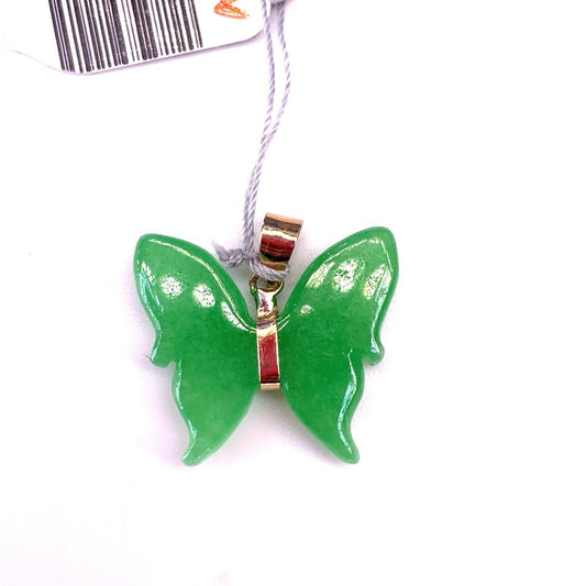 14K Yellow Gold Women’s Green Jade Butterfly Pendant 2.16g0