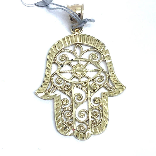 10k Yellow Gold Open Filigri Hamsa Pendant 2.70g0