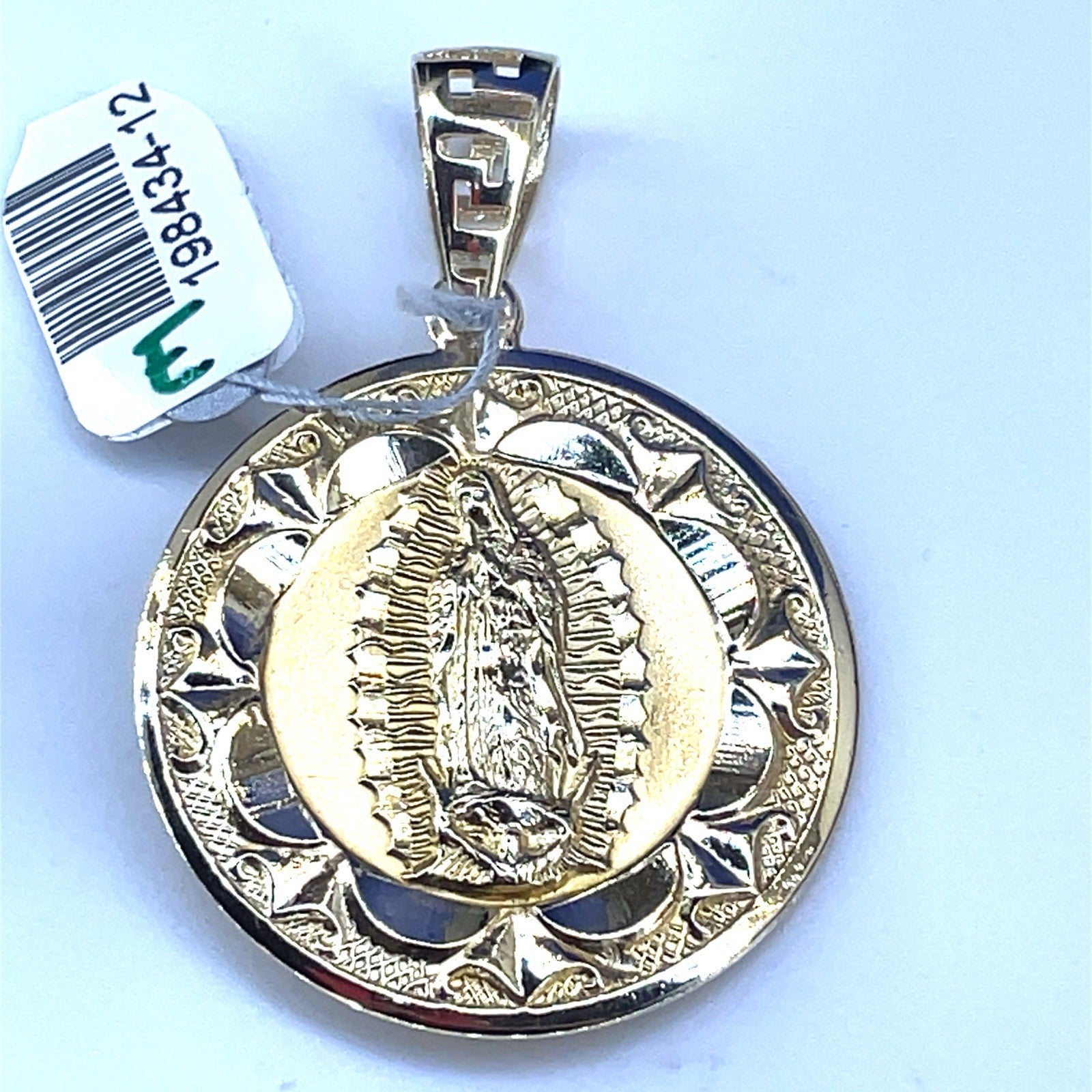 14K Yellow Gold Double Sided Jesús/virgin Mary Pendant 11.40g 4