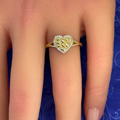 10k Yellow Gold Diamond Nugget Heart Ring 2.50g .10CTW Size 74