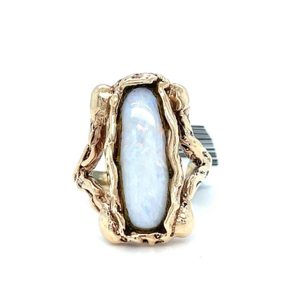14k Yellow Gold Women’s Opal Brutalist Ring 8.10g Size 4.50