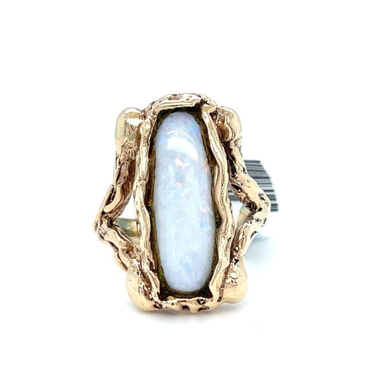 14k Yellow Gold Women’s Opal Brutalist Ring 8.10g Size 4.50
