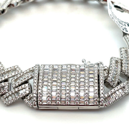 925 Sterling Silver CZ 8” Monaco Style Bracelet 59.70g 14mm2